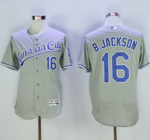 Royals #16 Bo Jackson Grey Flexbase Authentic Collection Stitched MLB Jersey - Click Image to Close